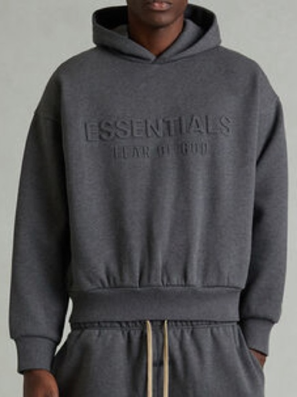Authentic Fear of God Essentials Embossed Hoodie in Charcoal Gray
